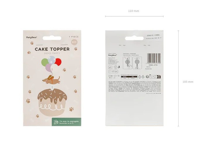 Topper na tort Jamnik 9x17cm KPT80 PartyDeco